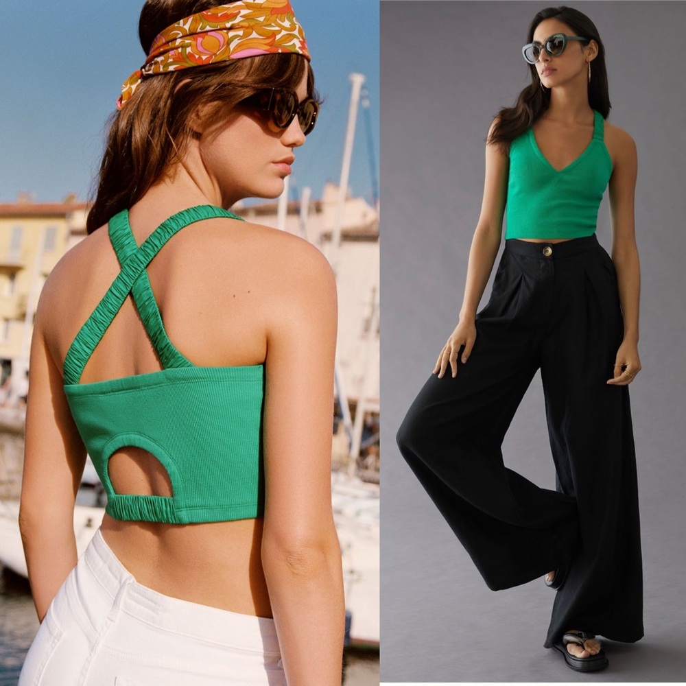Anthropologie Maeve Strappy Tank Ribbed Kelly Green Size Small